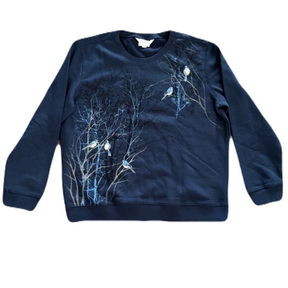 Northern Traditions Medium Blue With Blue Jay Bird Pattern Granny Sweater - Picture 1 of 10